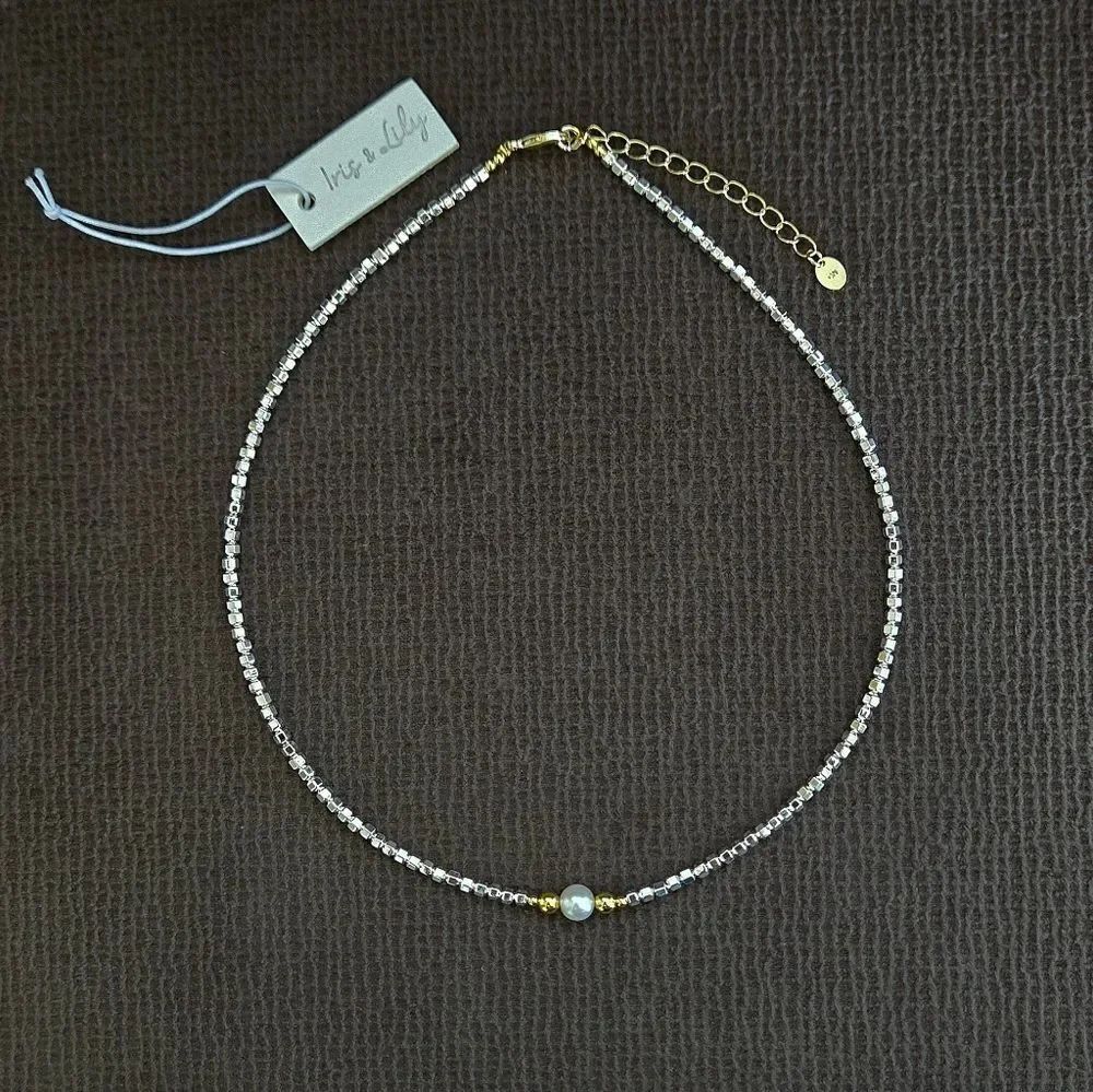 Iris & Lily Freshwater Pearl and Silver🤍 Blocks Necklace- NWT